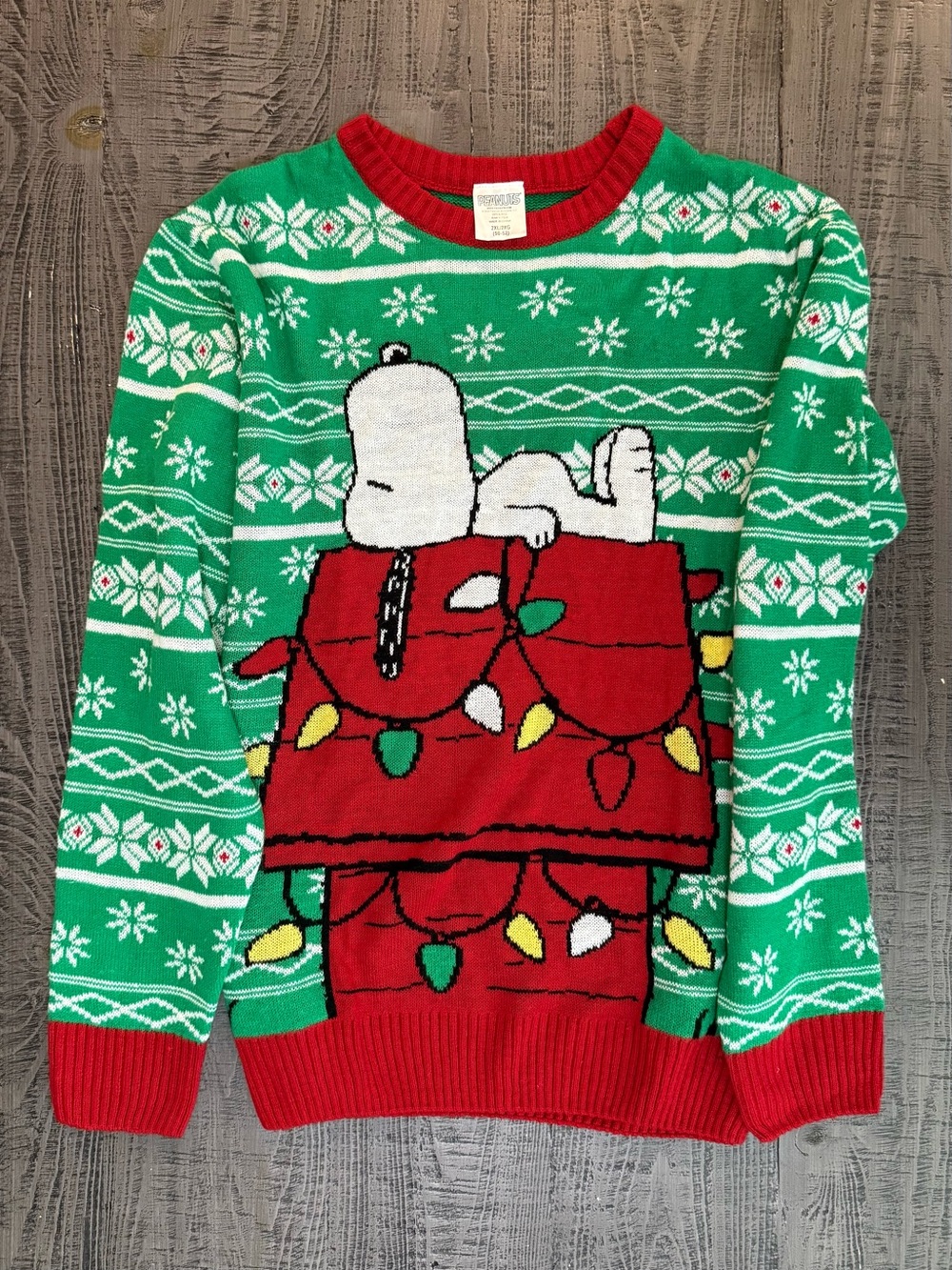 Peanuts Red & Green Snoopy Ugly Christmas Crewneck Sweater